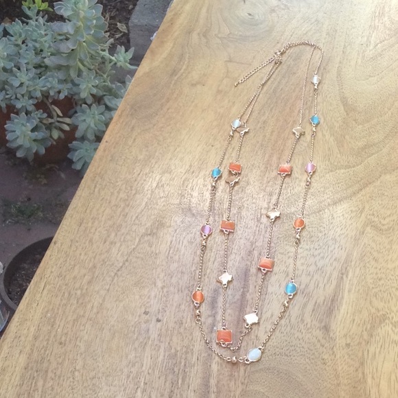 Double Layer Gold Chain Geometric Shapes Rhinestone Long Necklace Jewelry - Picture 1 of 4